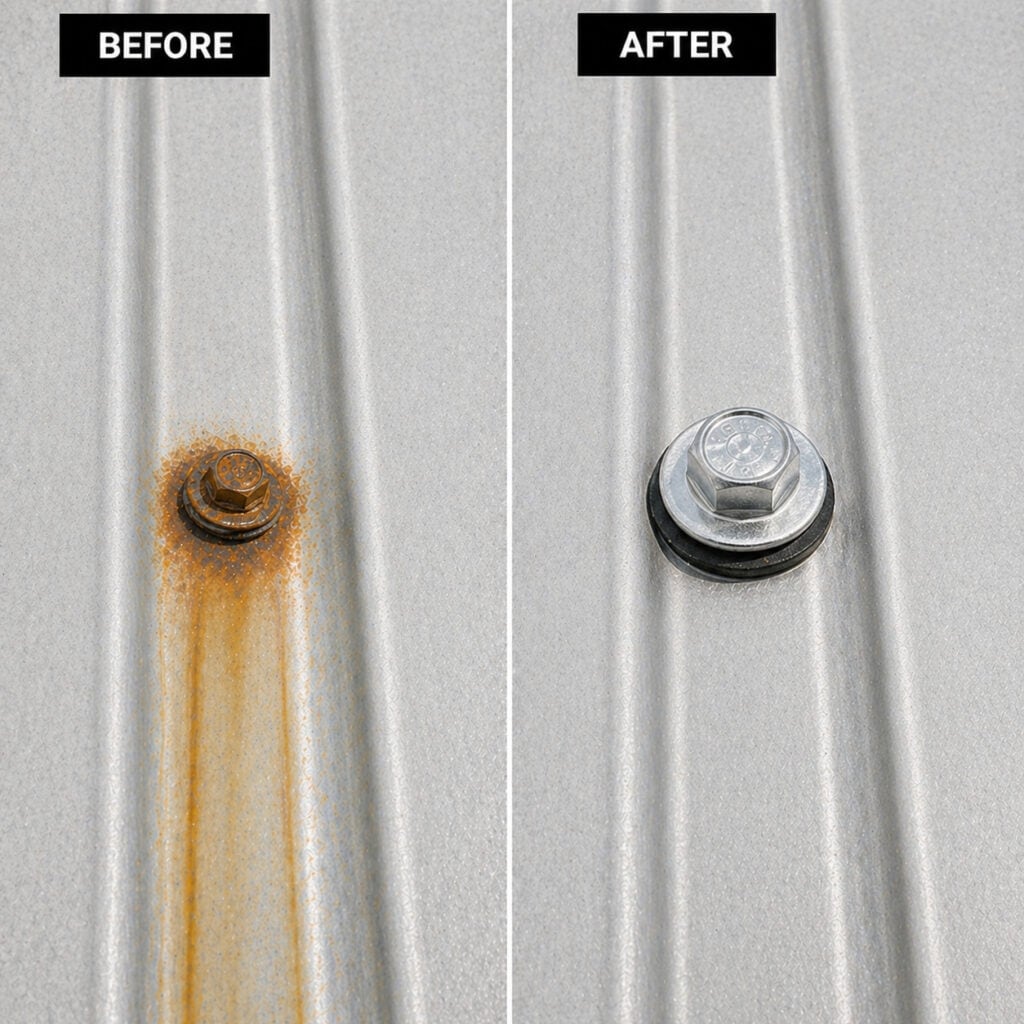 metal roof fastener repair before and after coating