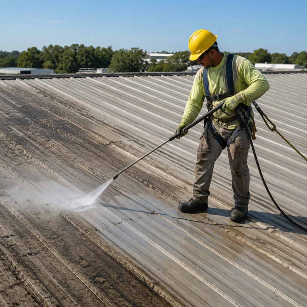 commercial roof cleaning before coating application